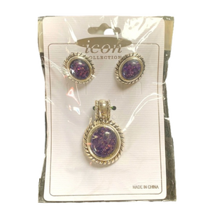 Icon Collection Purple Earrings & Necklace Pendant